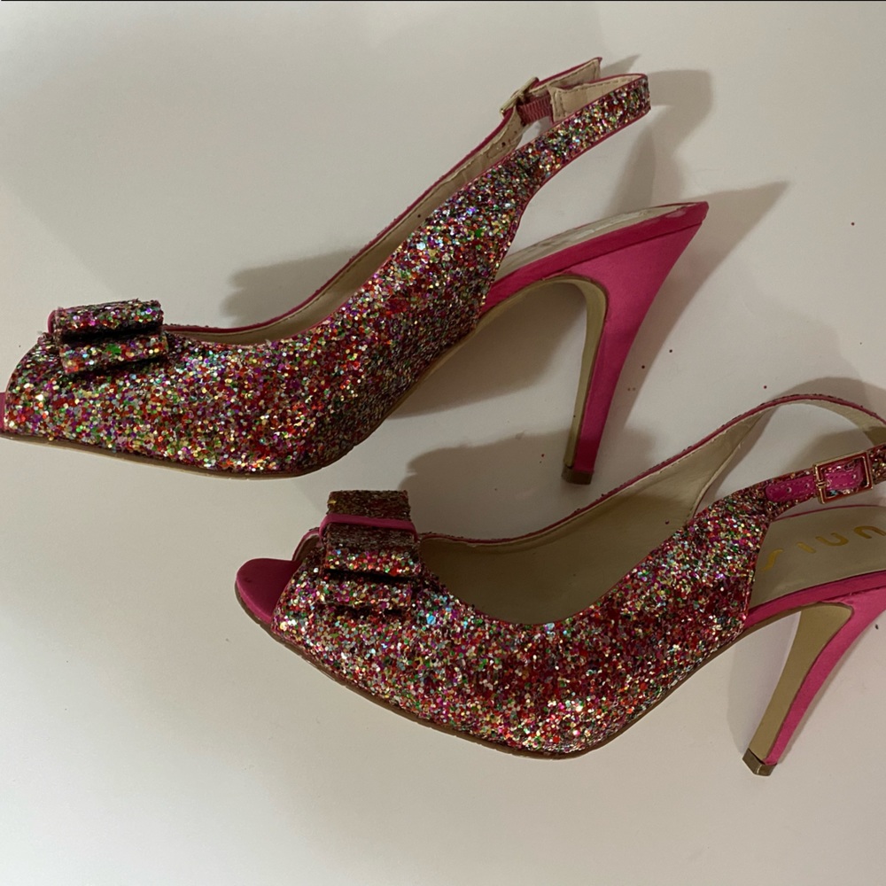 Pink sparkle sling back heels unisa